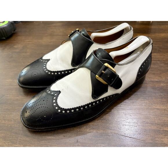 Magnanni Monk Strap Leather Black White Spectator Dress Shoes Buckle US 8 /EU 41 main image 8